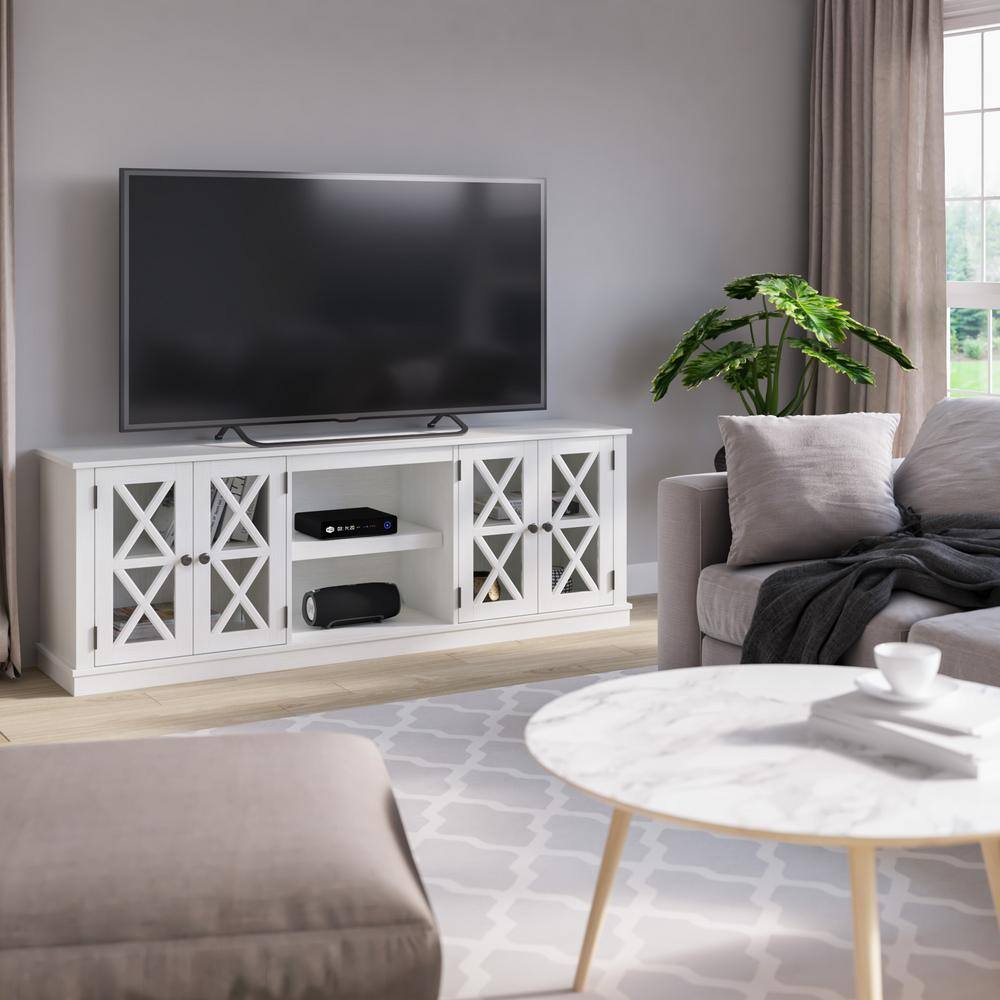 White Farmhouse TV Stand with Cabinets for 80" TVs