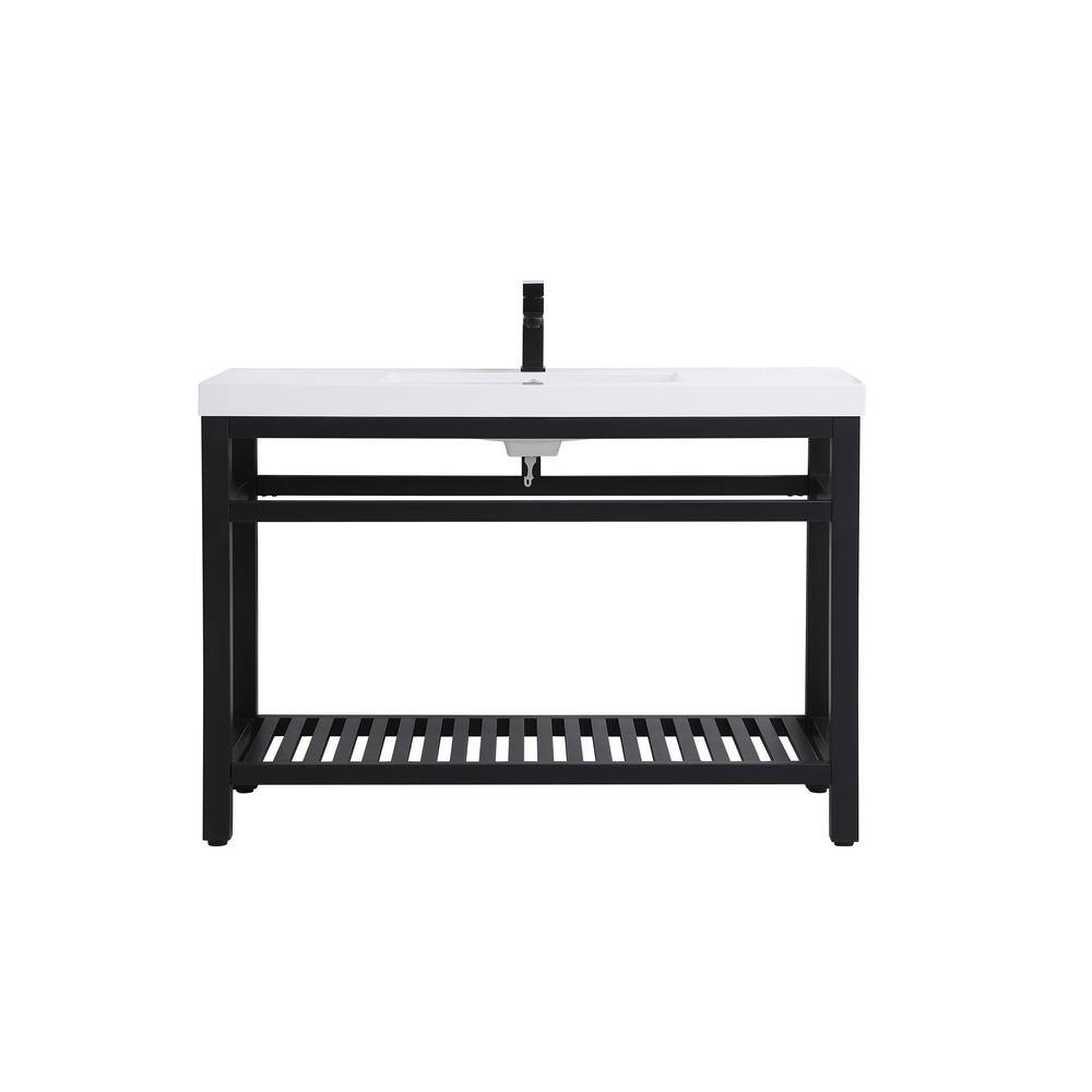 Simply Living 48 in. Single Bathroom Metal Vanity in Black with Resin Vanit