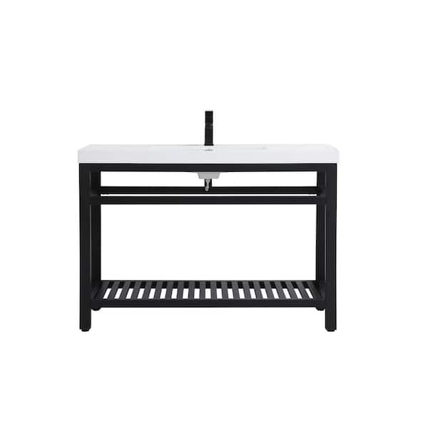 Unbranded Simply Living 48 in. Single Bathroom Metal Vanity in Black with Resin Vanity Top in White