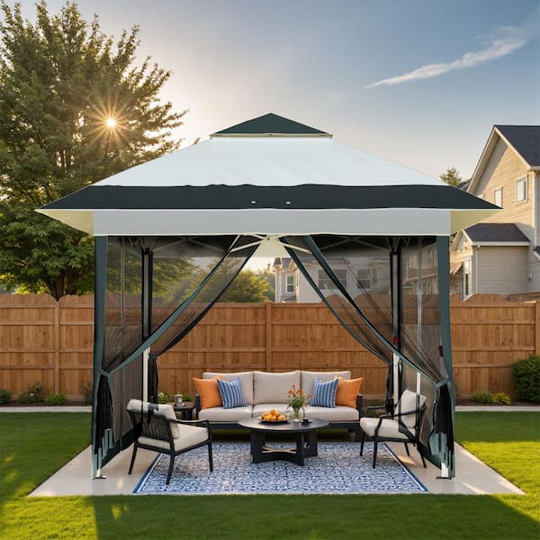10 ft. x 10 ft. Patio Gazebo Sun Shade Canopy Tent with 4-Sandbags, Gray