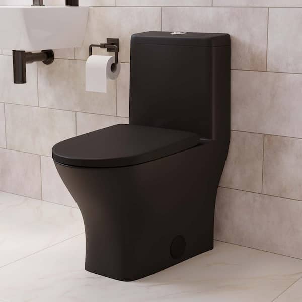 Swiss Madison Sublime II 1-piece 1.1/1.6 GPF Toilet Dual Flush Round Toilet in Matte Black Seat Included