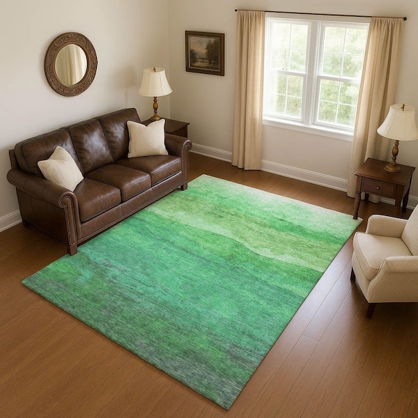 Mayfield Premium Machine Washable Abstract AMF1699 Green 9 ft. x 12 ft. Area Rug