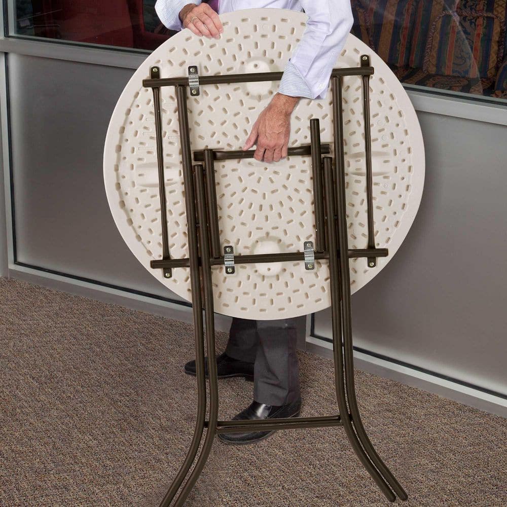 Almond HDPE 33" Round Bistro Table with Bronze Steel Legs