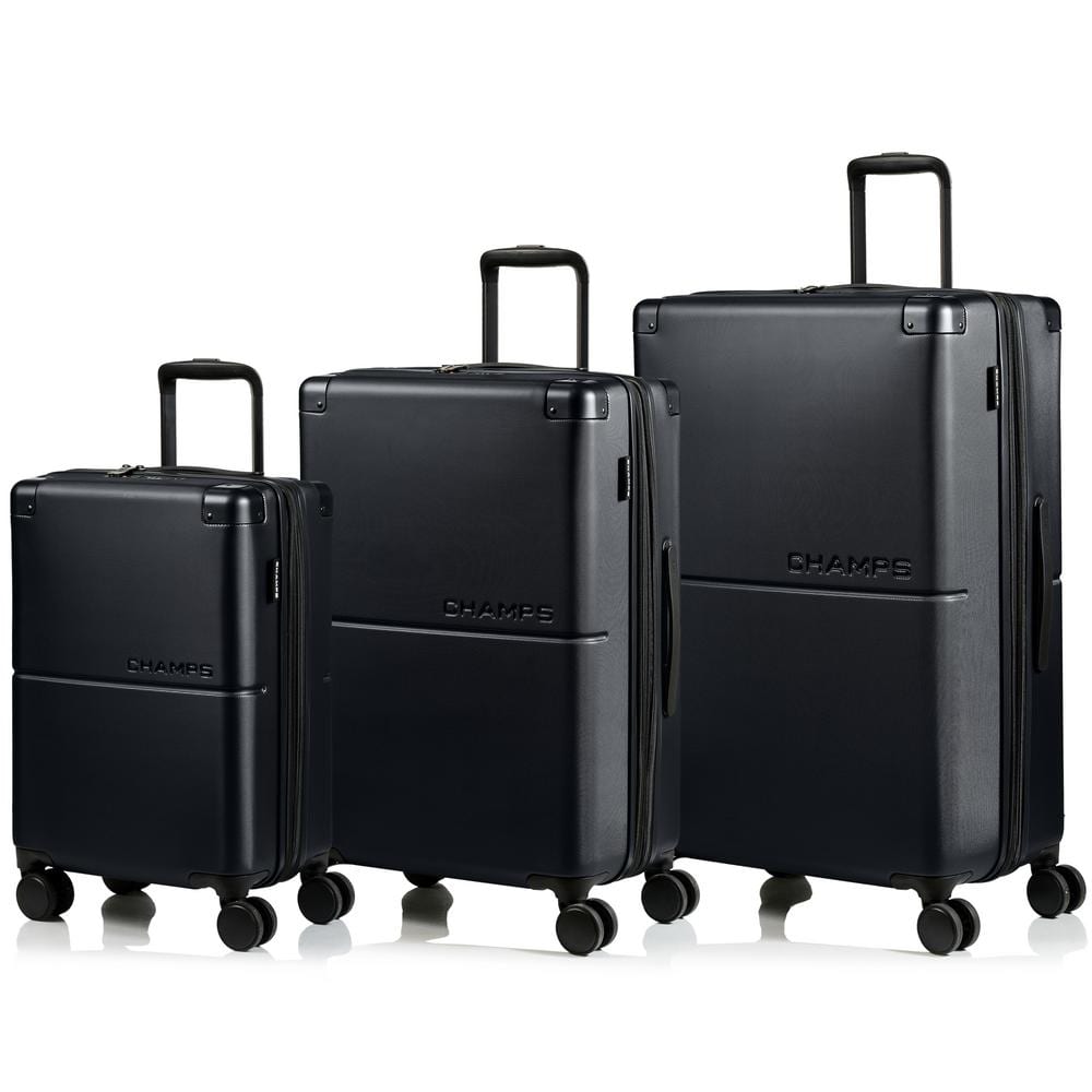 CHAMPS Earth 3-Piece Black Hardside Polycarbonate Luggage Set