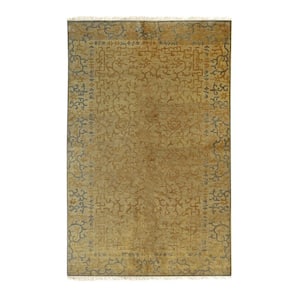 Gold Handmade Wool Transitional Ningxia Rug, 12' x 18'