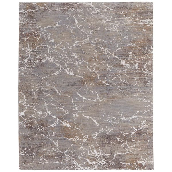 HomeRoots 10 ft. x 13 ft. Ivory, Brown, Taupe Abstract Area Rug