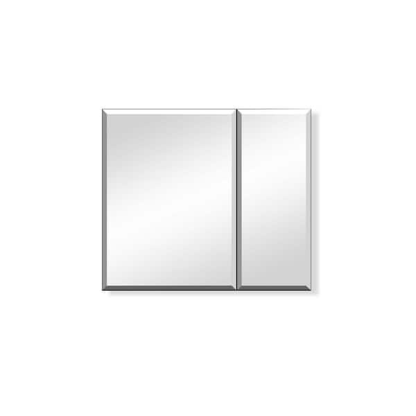 Whatseaso 30 in. W x 26 in. H Medium Rectangular Silver Aluminum Recessed/Surface Mount Medicine Cabinet with Mirror