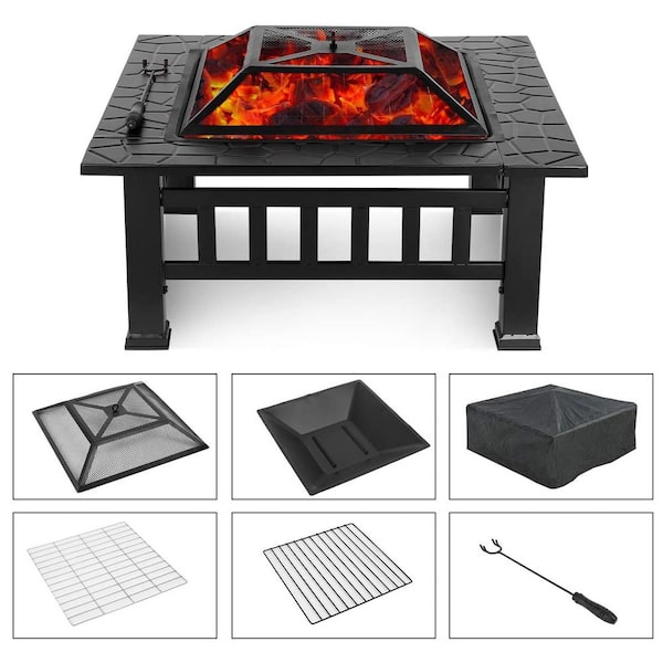 Square Metal Charcoal Fire Pit, Square Metal Fire Pit Cover