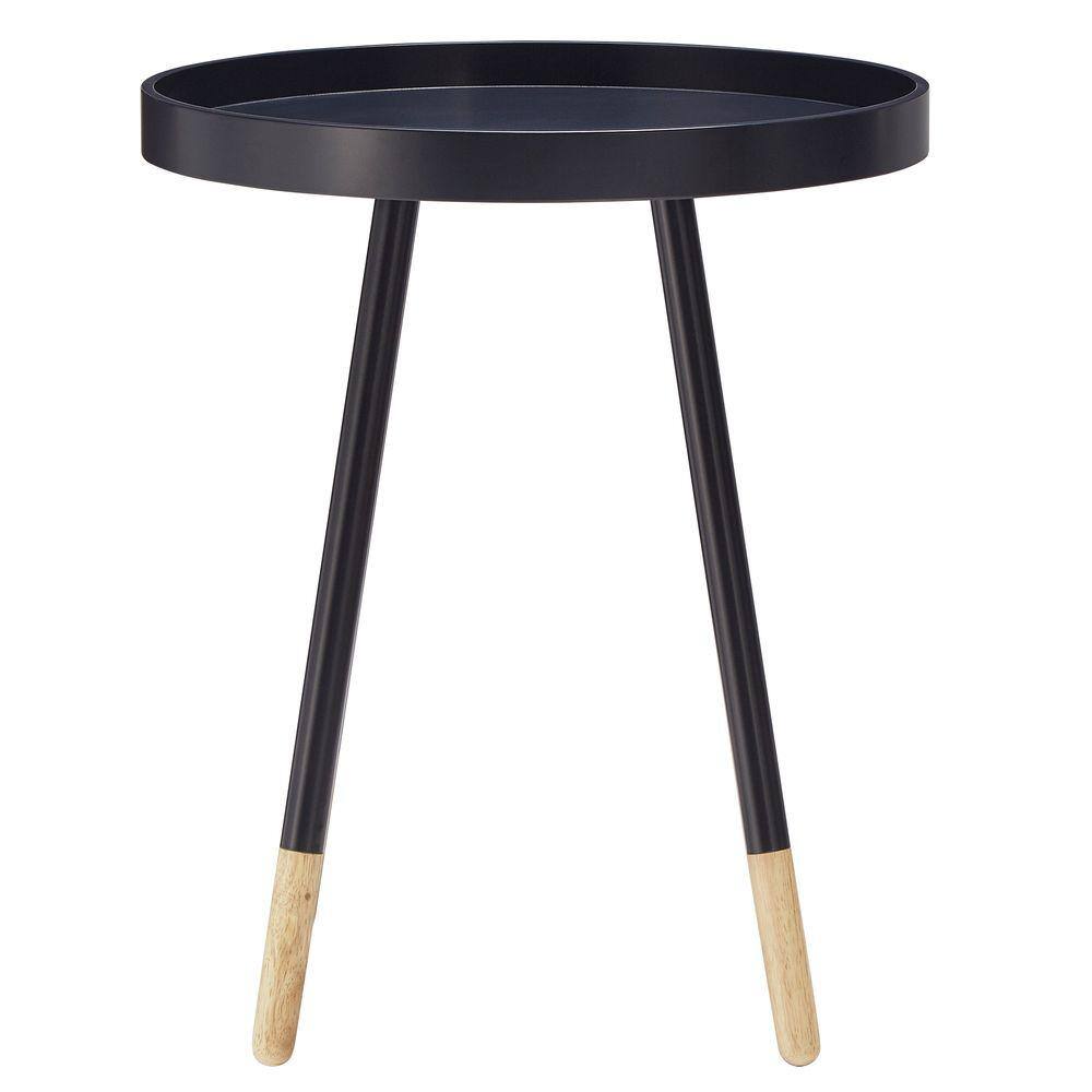 Black and Natural Round Metal Tray Top Accent Table