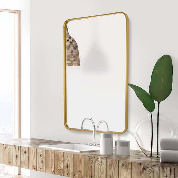 Unbranded 20 in. W x 28 in. H Rectangular Framed Wall Bathroom Vanity Mirror Metal Gold Frame Vertical & Horizontal Hung