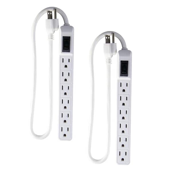 Go Green Power 2.5 ft. Cord 6-Outlet White Mini Surge Protector (2-Pack)