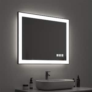 36 in. W x 28 in. H Rectangular Framed LED Anti-Fog Wall Mirror in Black with Backlit and Front Light