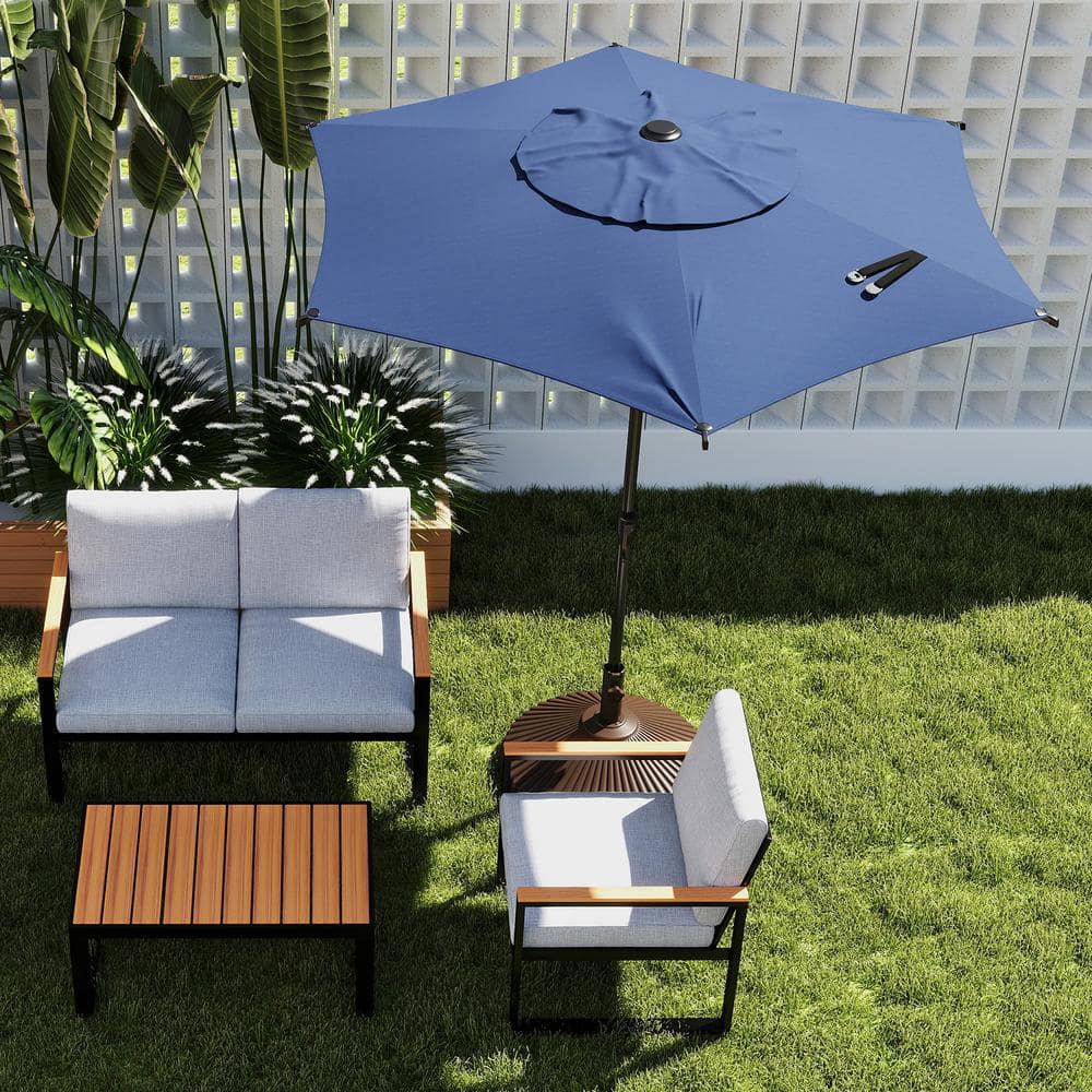 Lyon 7.5 ft Dark Blue Steel Market Patio Umbrella