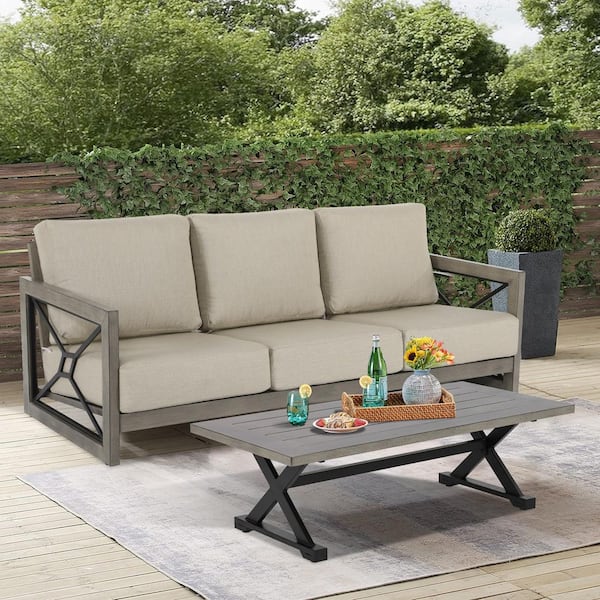 ULAX FURNITURE Marindo 2-Piece Aluminum Outdoor Conversation Sofa Set with Sunbrella Cushions