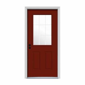 34 in. x 80 in. 9 Lite Mesa Red w/ White Interior Steel Prehung Right-Hand Inswing Back Door w/Brickmould