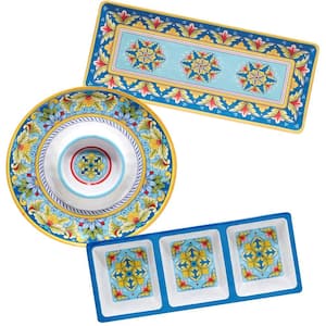Palermo 3-Piece Multi-Colored Melamine Dinnerware Set Service for 3