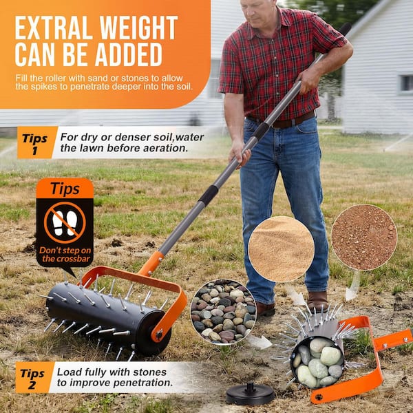 WaLensee 17 in. Manual Rolling Aerator Heavy-Duty Lawn Aerator GT