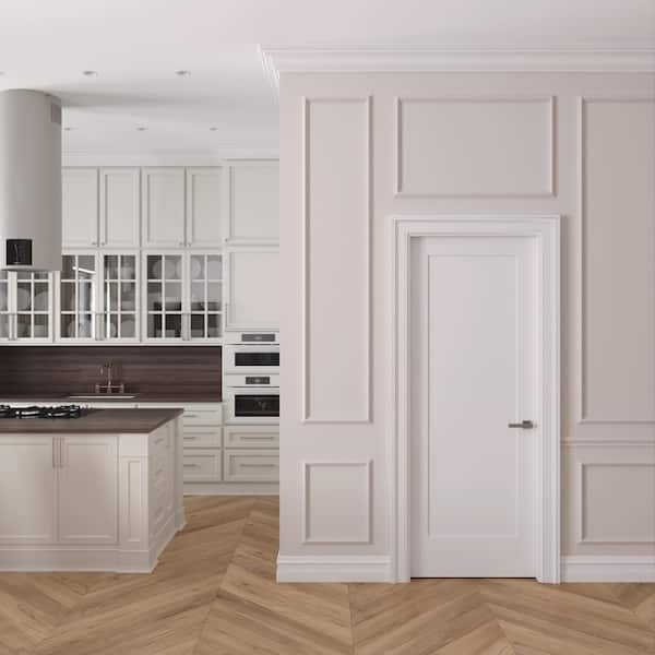 24 in. x 80 in. Left-Handed Solid Core White Primed Smooth Composite Single Prehung Interior Door Satin Nickel Hinges
