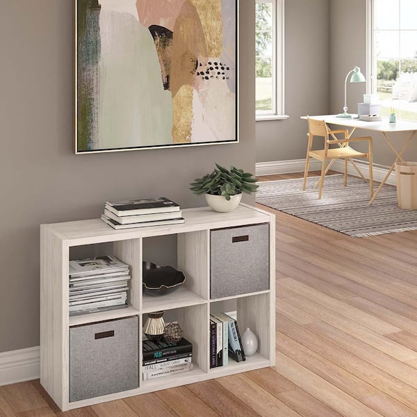 30 in. H x 43.82 in. W x 13.50 in. D Bleached Walnut Wood Large 6- Cube Organizer