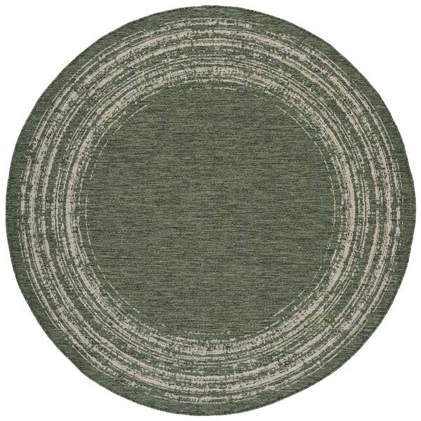 Beach House 7 ft. x 7 ft. Green/Beige Border Round Rug