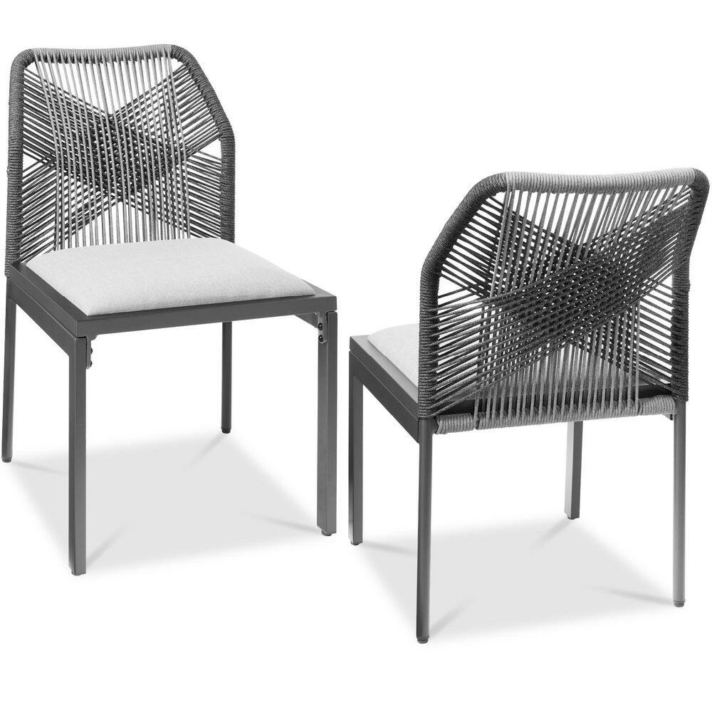Set of 2 Aluminum Indoor/Outdoor Woven Side Dining Chairs with All-Weather Rope-Charcoal/Graphite price history on PriceWatchPro