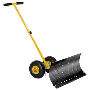 40.25 in. Steel Handle Steel Snow Shovel with Wheels, Cushioned Adjustable Angle Handle, Yellow