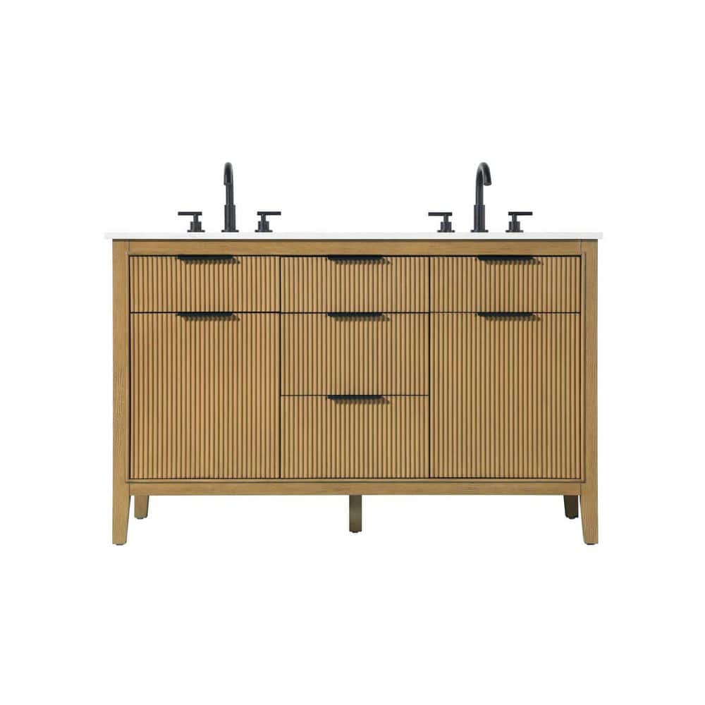 54 in. Double Sink Freestanding Honey Teak Bath Vanity with Marble White Engineered Marble Top price history on PriceWatchPro