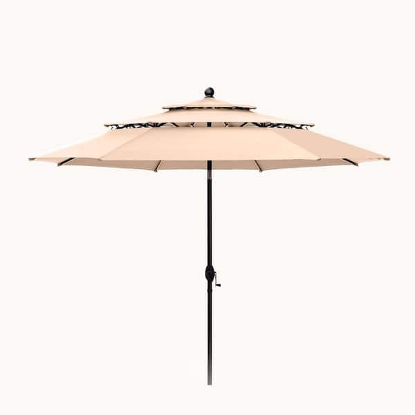 Unbranded 10 ft. Steel Market Tilt Patio Umbrella in Beige