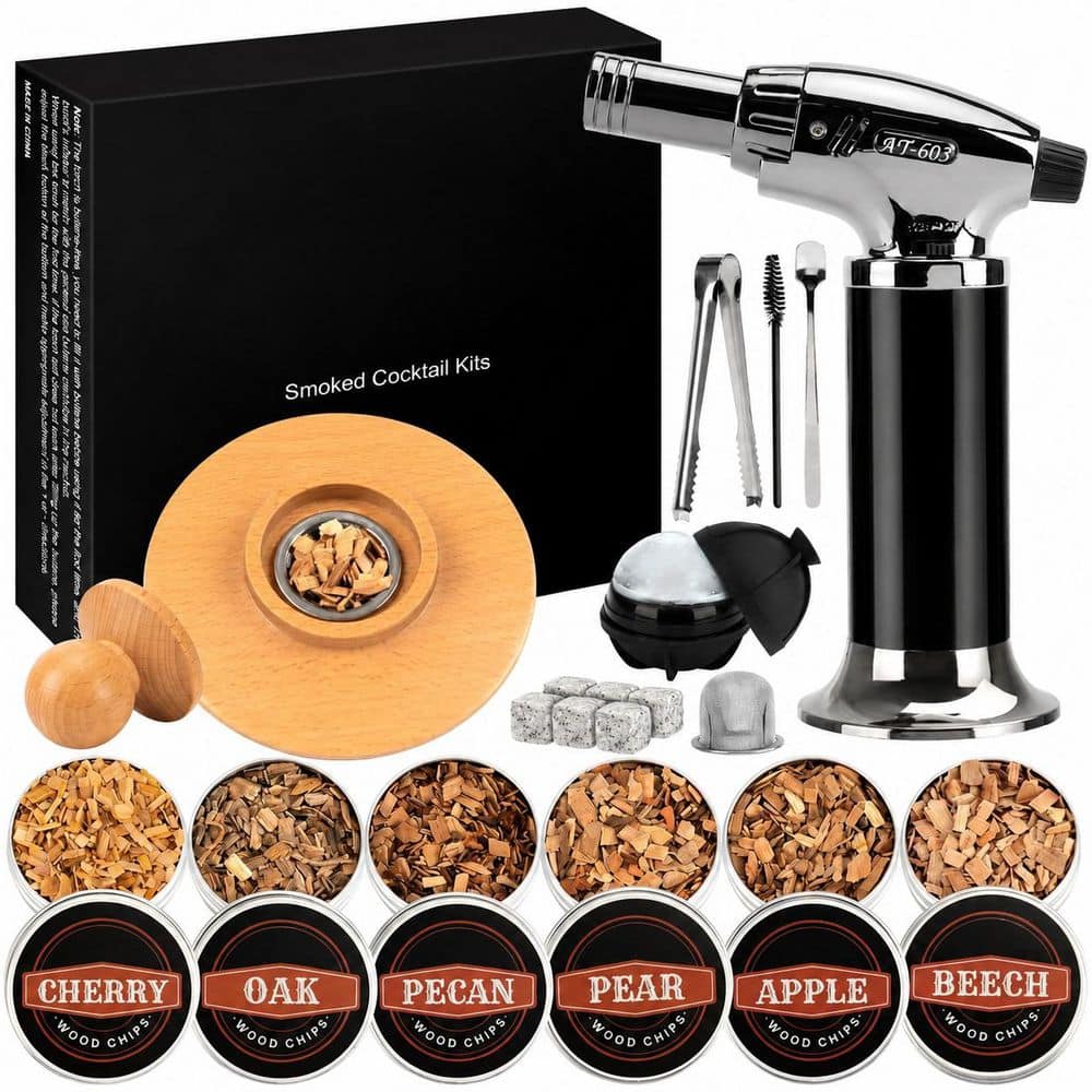 Cocktail Smoker Kit with Torch, 6 Flavors of Wood Chips, Oak Wood Whiskey and Bourbon Drink Infuser Set