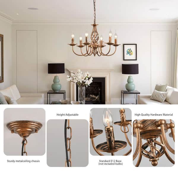 Genoci 6-Light Bronze Dimmable Classic Traditional Chandelier for