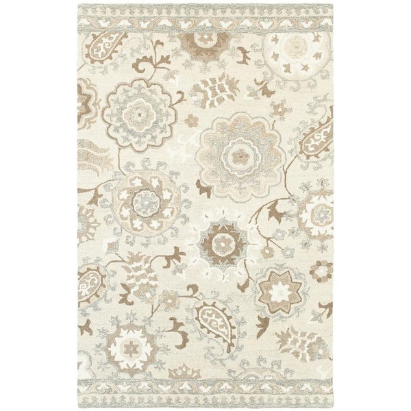 8 X 10 Ivory, Gray Floral Washable Area Rug Runner Rug