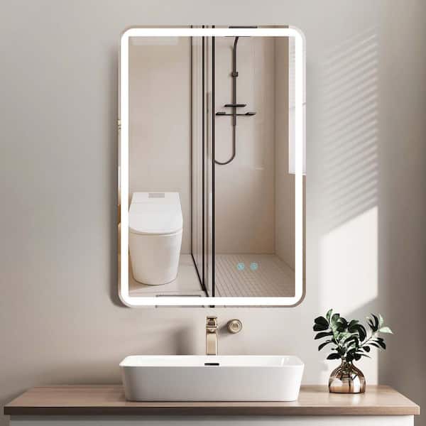 FAMYYT 24 in. W x 36 in. H Rectangular Frameless Dimmable LED Light Anti-Fog Wall Bathroom Vanity Mirror