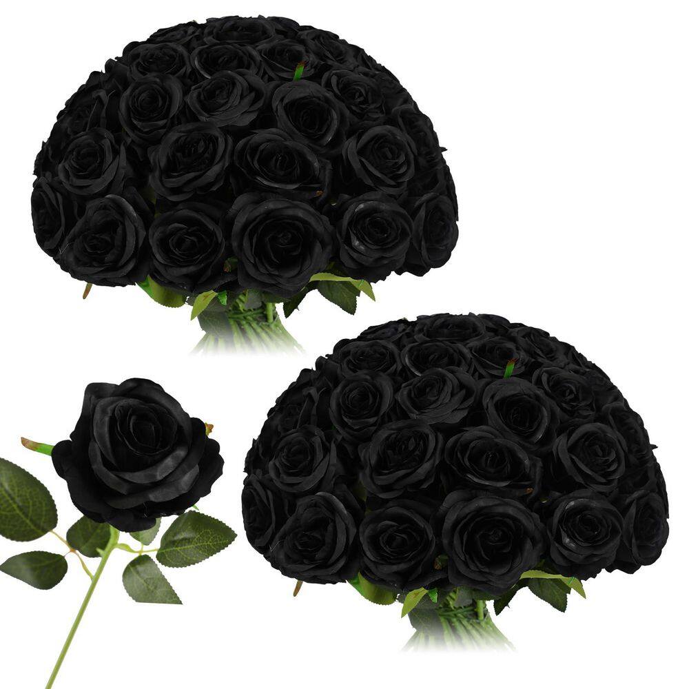19.6 in. Black Outdoor Artificial Rose Plastic Flower for Decoration 50 ...