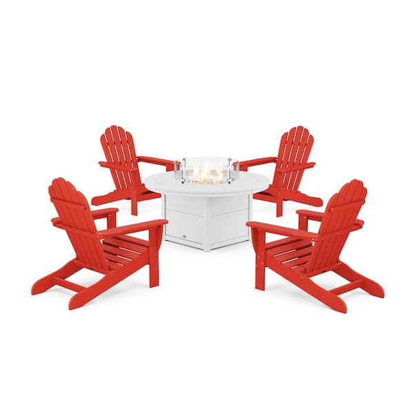 Monterey Bay Sunset Red 5-Pieces Plastic Adirondack Patio Fire Pit Set
