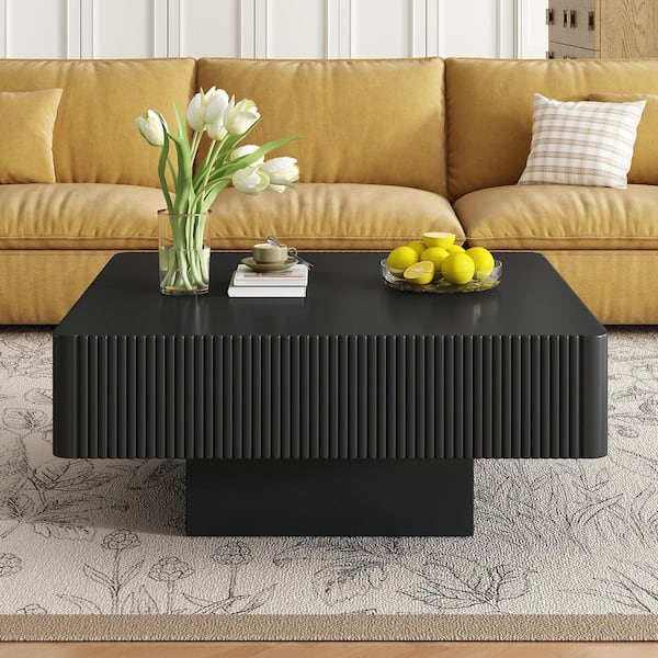 31.60 in. Black Square MDF Top Coffee Table, End Table with Sturdy Base for Living Room