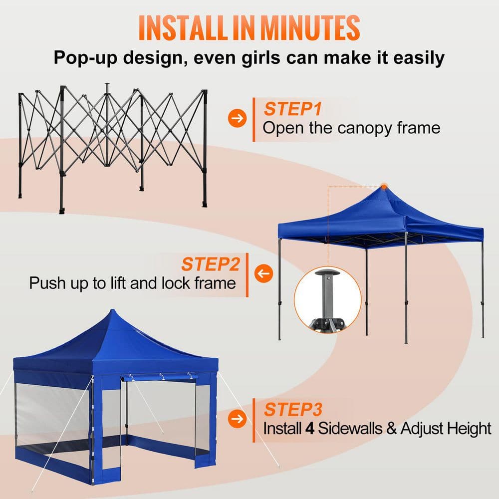 VEVOR 10x10 Blue Pop-Up Canopy Tent with Sidewalls and Wheeled Bag