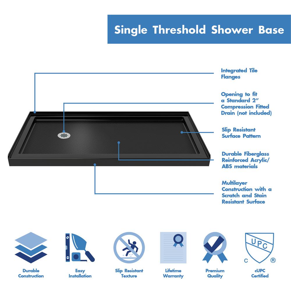 Slimline 60 in. x 30 in. Single Threshold Alcove Shower Pan Base in Black with Left Hand Drain