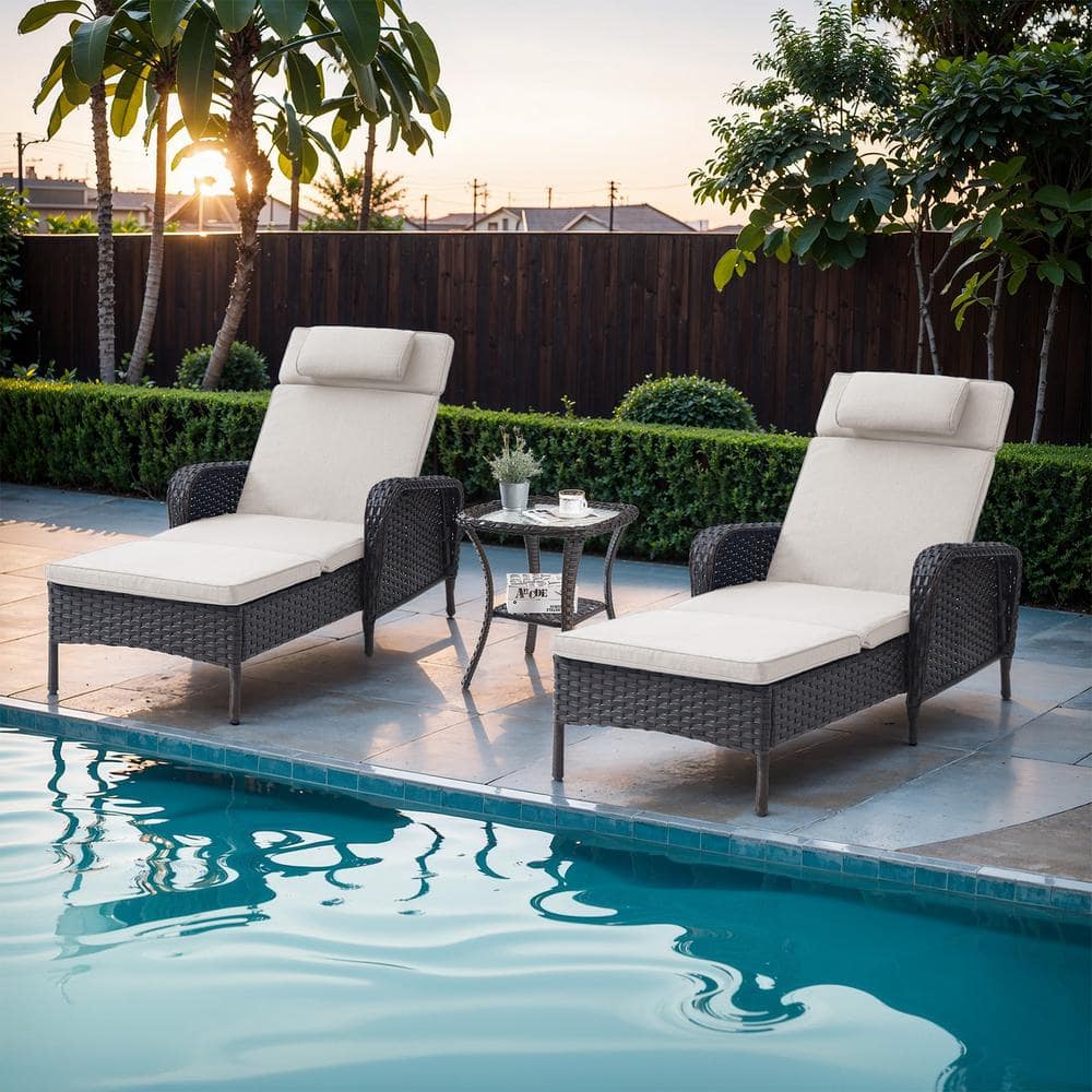 ArcoBay 3-Piece Brown Wicker Outdoor Chaise Lounge Rattan Chaise Lounge with Olefin Beige Cushions and Side Table price history on PriceWatchPro