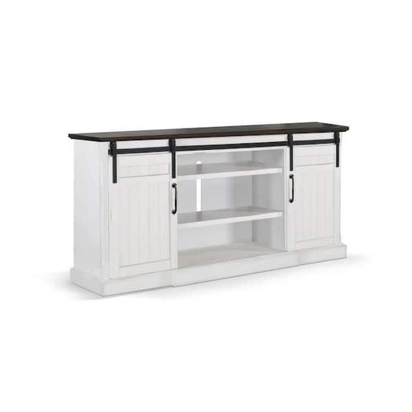 Benjara Orso White TV Stand Console Fits TV's up to 60 to 65 in. with Barn Doors