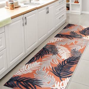 Montego High-Low Tropical Palm Orange/Navy/Ivory 2 ft. x 8 ft. Indoor/Outdoor Area Rug