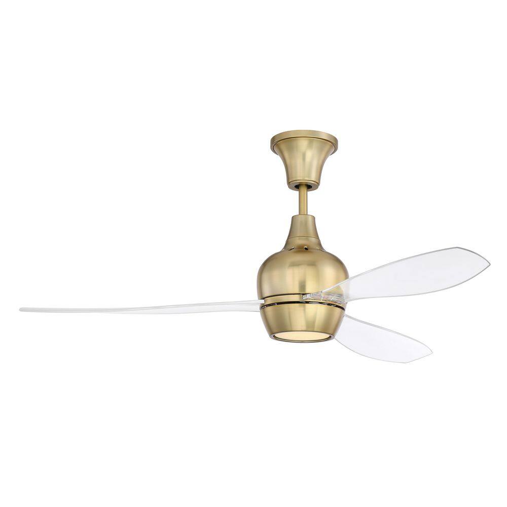 Satin Brass 52" Ceiling Fan with Clear Acrylic Blades and LED Light