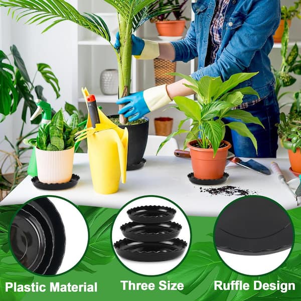 26 in. W x 2 in. H Black Wave Plastic Plant Saucer Durable Heavy