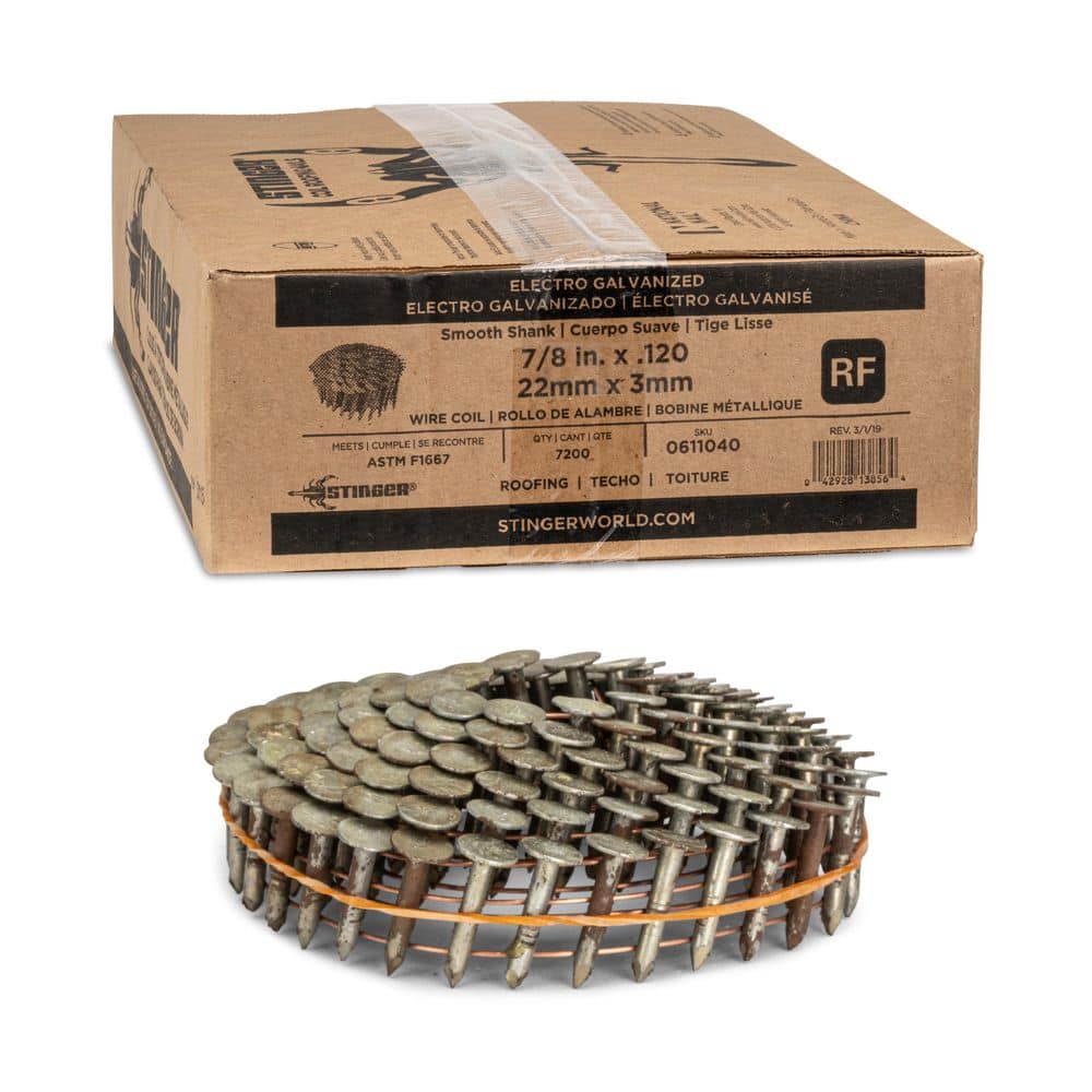 7/8 in. x 0.120-Gauge 15° Smooth Shank Electrogalvanized Wire Coil Collated Roofing Nails (7200-Pack) price history on PriceWatchPro