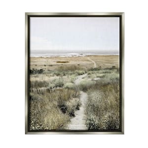 Distant Shoreline Grassy Beach Path Cloudy by Danita Delimont Floater Frame Nature Wall Art Print 31 in. x 25 in. .