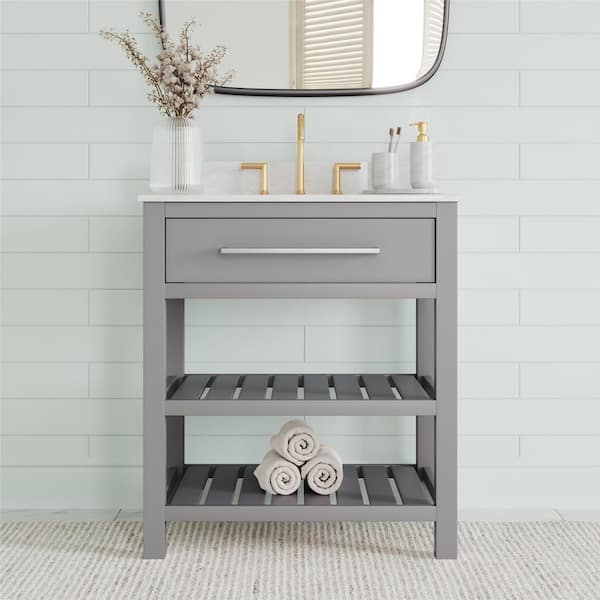Cleveland 30 in. Bathroom Vanity, Gray with Silver Towel Rack