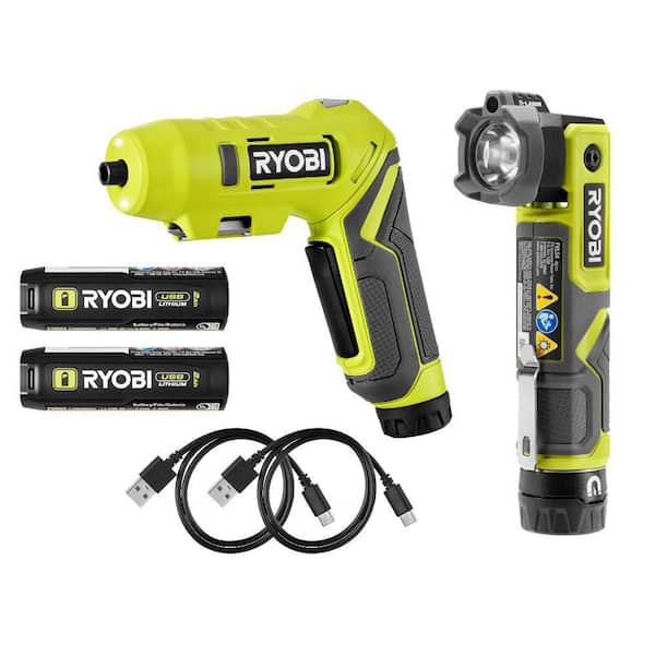 USB Lithium 2-Tool Combo Kit with Screwdriver, LED Flashlight, (2) 2.0 Ah USB Lithium Batteries, & (2) Charging Cables
