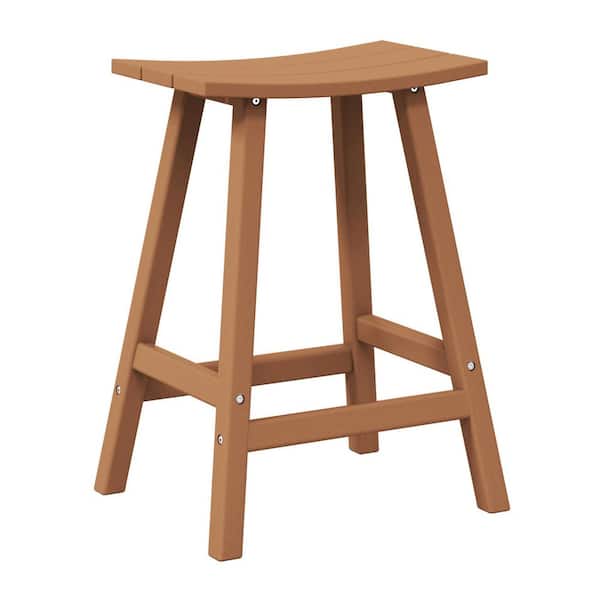 Franklin Teak 24 in. Poly HDPE Fade Resistant Outdoor Patio Saddle Seat Counter Height Bar Stool