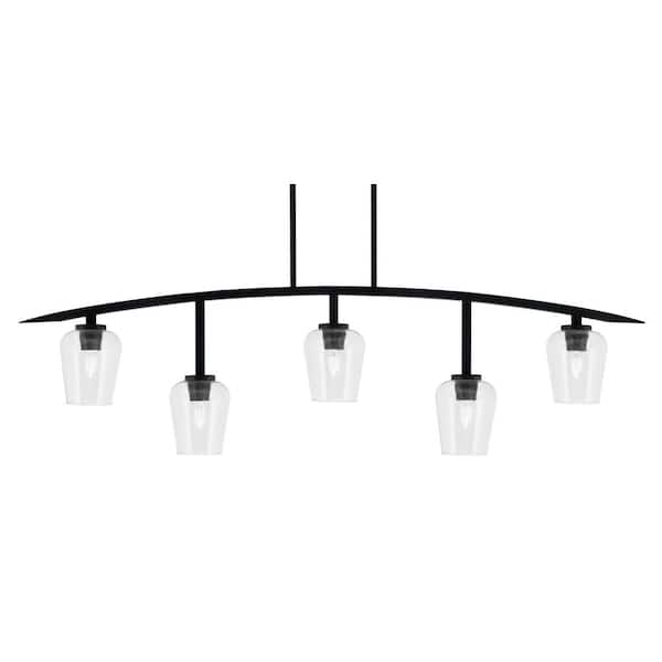 Unbranded Siena 5-Light Matte Black Billiard-Light with Clear Bubble Glass Shades