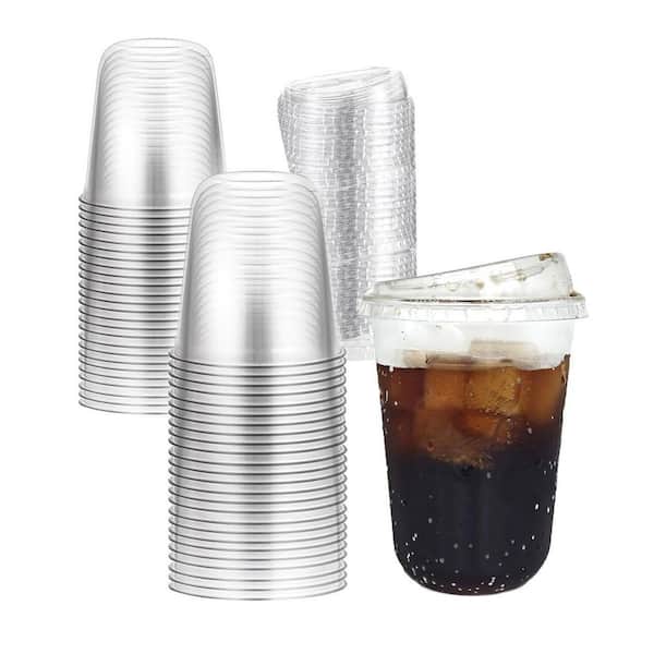 Crystal Clear PET Disposable Coffee Cups with Sip Lids, 16 oz, Clear, 50 Set, Cold Beverage Tableware