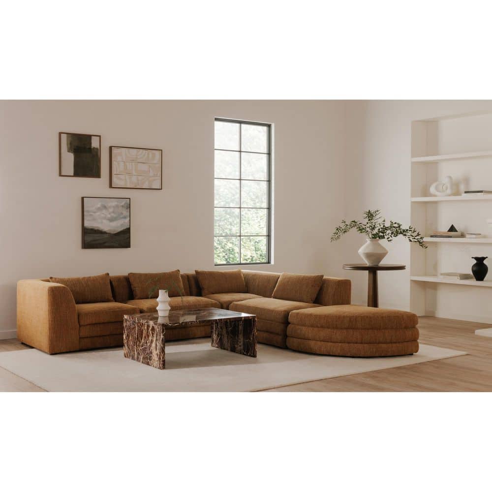 Nerida 40 in. Rosso Levanto Rectangle Marble Coffee Table with Iron Base and Gold Veining